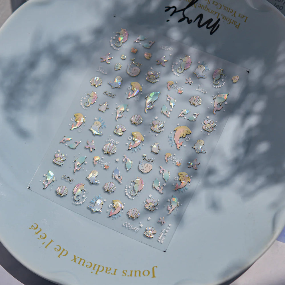 Starfish Dolphin Otter Shell Conch Whale Seahorse Pearl Oyster Infauna Self Adhesive Nail Art Stickers Manicure Decals Wholesale (ONLINE ORDER ONLY)