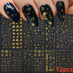 12PCS White Flowers Leaves 3D Nail Stickers Star/Moon/Sun Nail Art Decoration Decals Geometric Flower Stickers Nail Art Supplies (ONLINE ORDER ONLY)