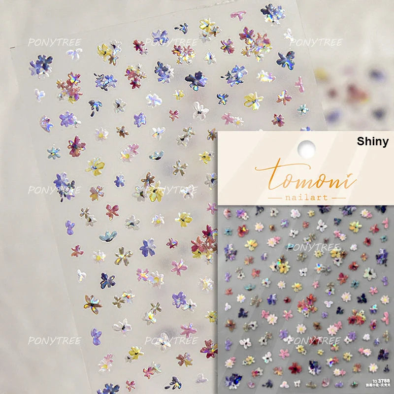 Colourful Dried Flower Petal Texture Peach Blossom Orchid Fragrant Bouquet 5D 3D Self Adhesive Nail Art Stickers Manicure Decals (ONLINE ORDER ONLY)