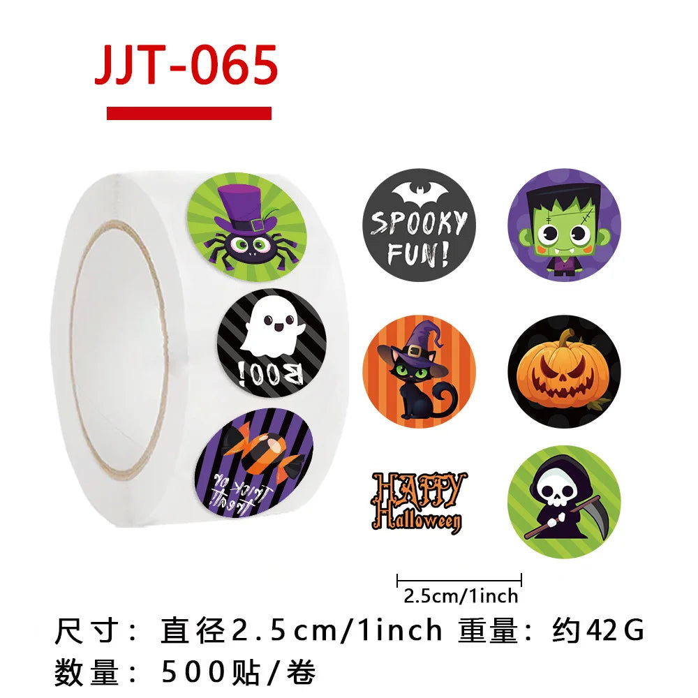 500Pcs/Roll Hallowmas Cute Ghost Pumpkin Stickers Cartoon Sealing Decals DIY Letter Notebook Bike Fridge Phone Decoration Gifts (ONLINE ORDER ONLY)