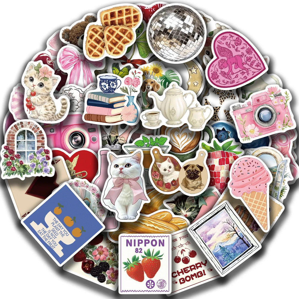 50PCS Aesthetic Pinterest Sticker Cartoon Aesthetic Cute Decals Laptop Notebook Phone Decoration Fashion Sticker (ONLINE ORDER ONLY)
