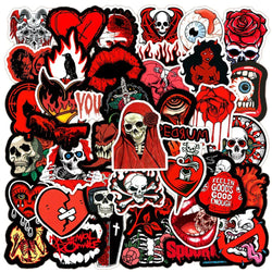 10/30/50PCS Cool Black Red  Gothic Skull Horror Stickers Graffiti Toys DIY Fridge Laptop Phone Notebook Luggage Car Sticker Gift (ONLINE ORDER ONLY)