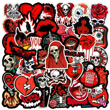 10/30/50PCS Cool Black Red  Gothic Skull Horror Stickers Graffiti Toys DIY Fridge Laptop Phone Notebook Luggage Car Sticker Gift (ONLINE ORDER ONLY)