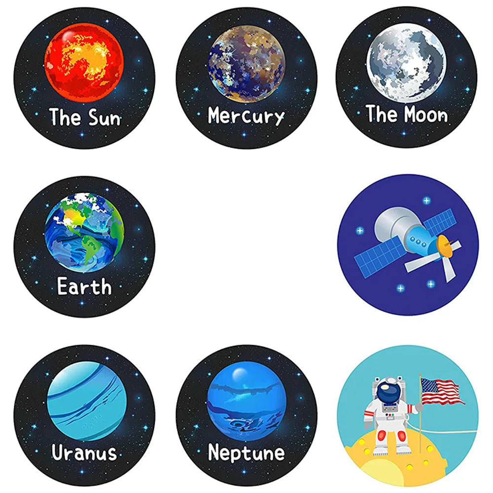 100-500 Pcs 1-1.5inch Stickers Roll Reward Student Children Enlightenment Toys Label Stationery Seal Lable Space Astronaut Star (ONLINE ORDER ONLY)