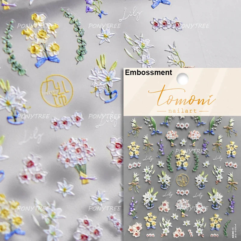 Wild Flower Oil Painting Small Variegated Daisy Peach Blossom Lavender Spring Petal Adhesive Nail Art Stickers Manicure Decals (Online Order Only)