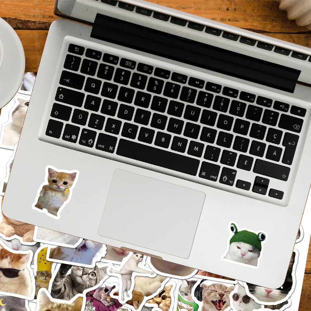 10/30/50pcs Kawaii Cat Mood Meme Stickers Cartoon Decals Aesthetic Phone Laptop Skateboard Decoration Waterproof Sticker Kid Toy (ONLINE ORDER ONLY)