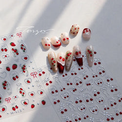 Lovely Red Seductive Strawberry Line Bowknot Love Heart Star Jelly Cherry Delicate Self Adhesive Nail Art Sticker Manicure Decal (ONLINE ORDER ONLY)