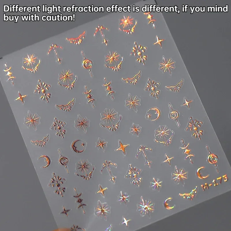Shiny Laser Constellation Totem Pink Blue Gold Silver Shell Starfish Moon Star 3D Self Adhesive Nail Art Sticker Manicure Decals (ONLINE ORDER ONLY)