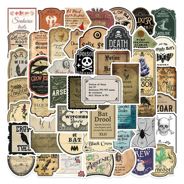 10/30/50PCS Halloween Retro Horror Gothic Witch Magic Potion Sticker Vintage Decal For Skateboard Suitecase Scrapbook Laptop Toy (ONLINE ORDER ONLY)
