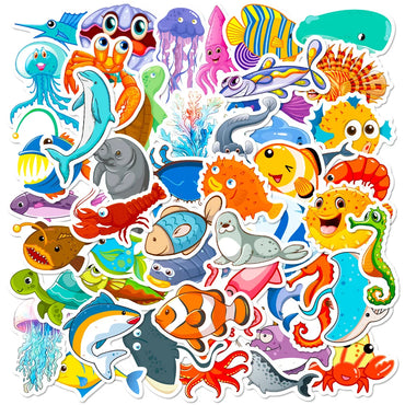 10/50Pcs Cartoon Marine Life Fish And Shrimp Sticker For Kids Toys Luggage Laptop Ipad Skateboard Stickers Wholesale (ONLINE ORDER ONLY)