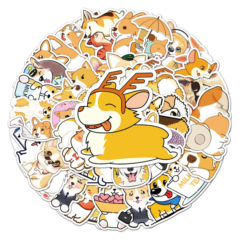 50Pcs Corgi Dog Waterproof Vinyl Stickers for Skateboard Snowboard (ONLINE ORDER ONLY)