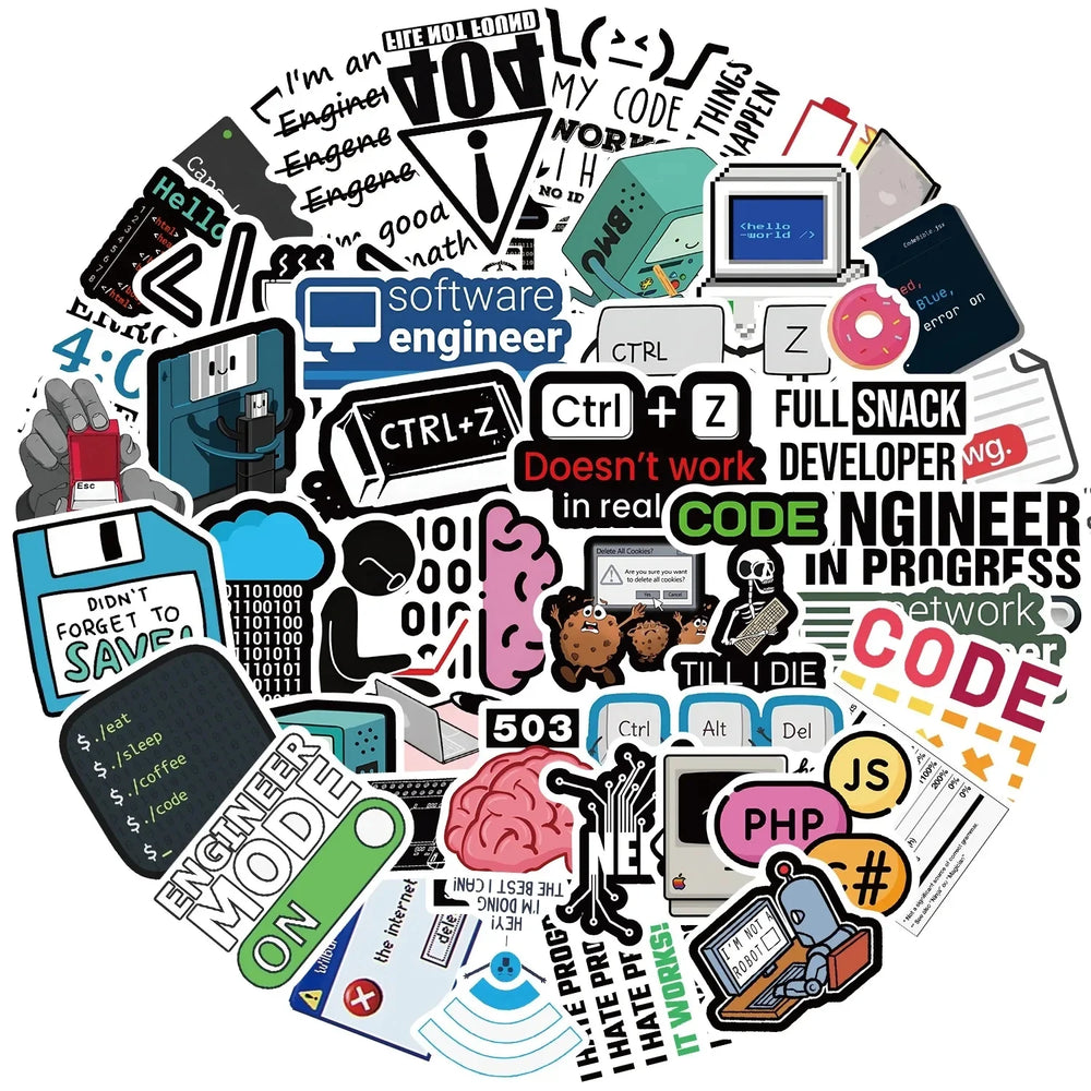Programmer Meme Stickers 10/30/50PCS Waterproof Laptop Phone Skateboard Luggage Guitar Decals (ONLINE ORDER ONLY)