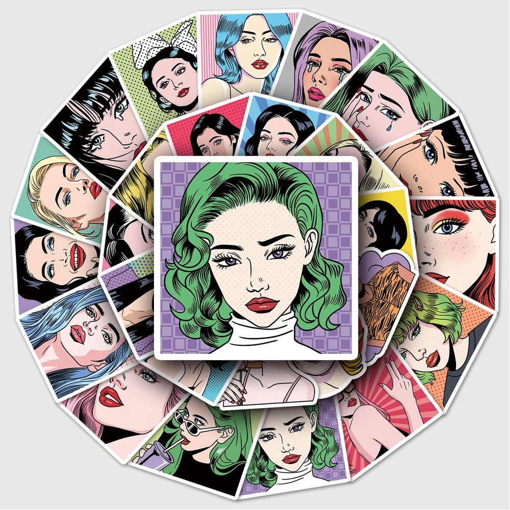 50Pcs Cute Comic Girls Waterproof Vinyl Stickers for Skateboard Snowboard (ONLINE ORDER ONLY)