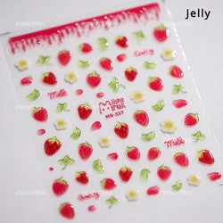 Pink Transparent Strawberry Leopard Print Metal Silver Fruit Lovely Self Adhesive Nail Art Stickers 5D Manicure Decals Wholesale (ONLINE ORDER ONLY)