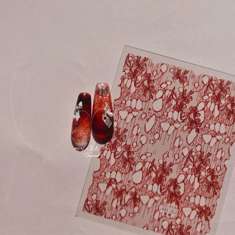 Lace Bowknot Hollow Out Fabric Art Fragmentation Sensation Petal Embossed Hottie Adhesive Nail Art Sticker Chic Manicure Decals (ONLINE ORDER ONLY)