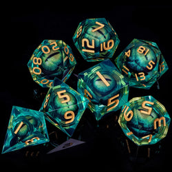 7 Piece Handcrafted Sharp Edged Dice Set With Liquid Core Eyeball (Online Order Only)