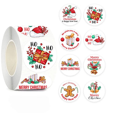 100-500pcs Merry Christmas Sticker , Round Adhesive Decoration Sticker for Cards Envelope Seal Xmas Gift Wraps Box Bags (ONLINE ORDER ONLY)