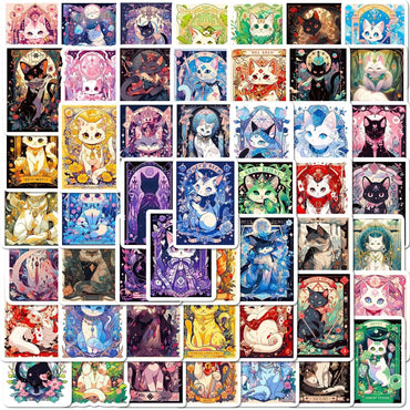 10/50pcs Ins Cute Cartoon Cat Tarot Aesthetic Graffiti Stickers DIY Luggage Phone Skateboard Laptop Guitar Sticker Decals Toys (ONLINE ORDER ONLY)