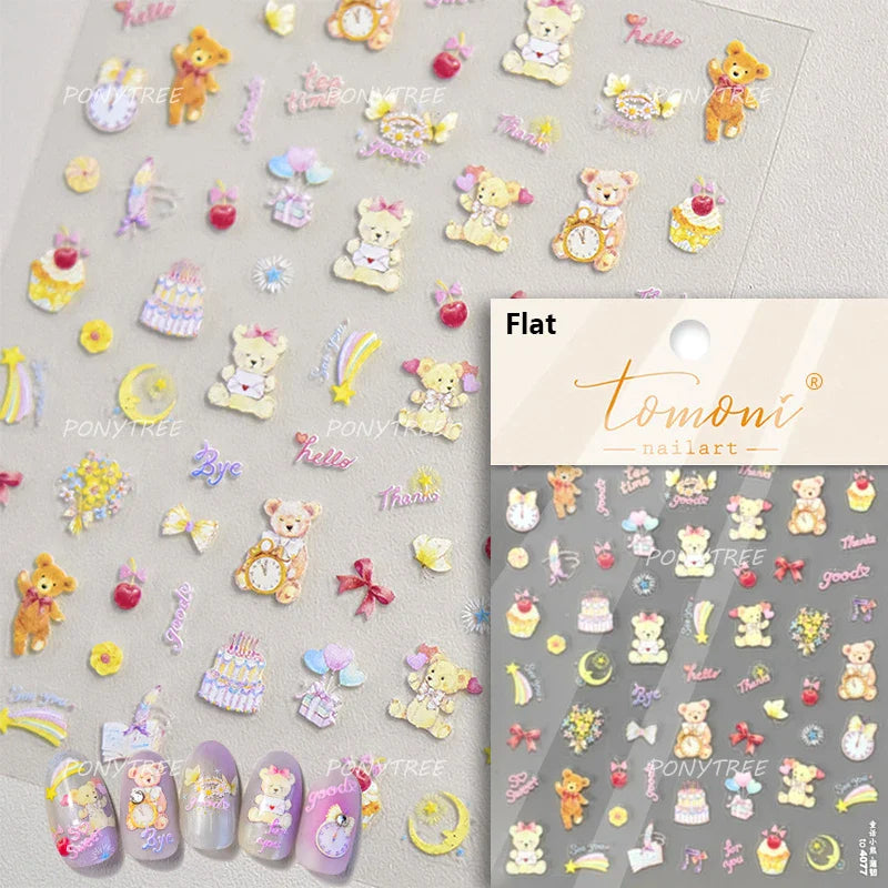Colourful Cherry Abundant Fruits Bowknot Shiny White Line Outline Self Adhesive Nail Art Stickers Chic Rhinestone Manicure Decal (ONLINE ORDER ONLY)