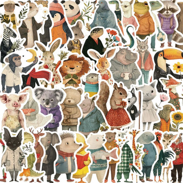 10/50pcs Cute Funny Winter Forest Animal Cartoon Stickers Vintage Toy DIY Scrapbooking Guitar Snowboard Luggage Kids Toy Sticker (ONLINE ORDER ONLY)