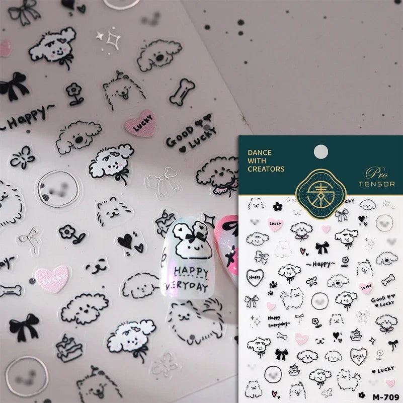Dog Rabbit Line Bunny Footprint Bowknot Heart Cake Strawberry Flowers Bone Graffiti Adhesive Nail Art Stickers Manicure Decals (ONLINE ORDER ONLY)