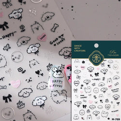 Dog Rabbit Line Bunny Footprint Bowknot Heart Cake Strawberry Flowers Bone Graffiti Adhesive Nail Art Stickers Manicure Decals (ONLINE ORDER ONLY)