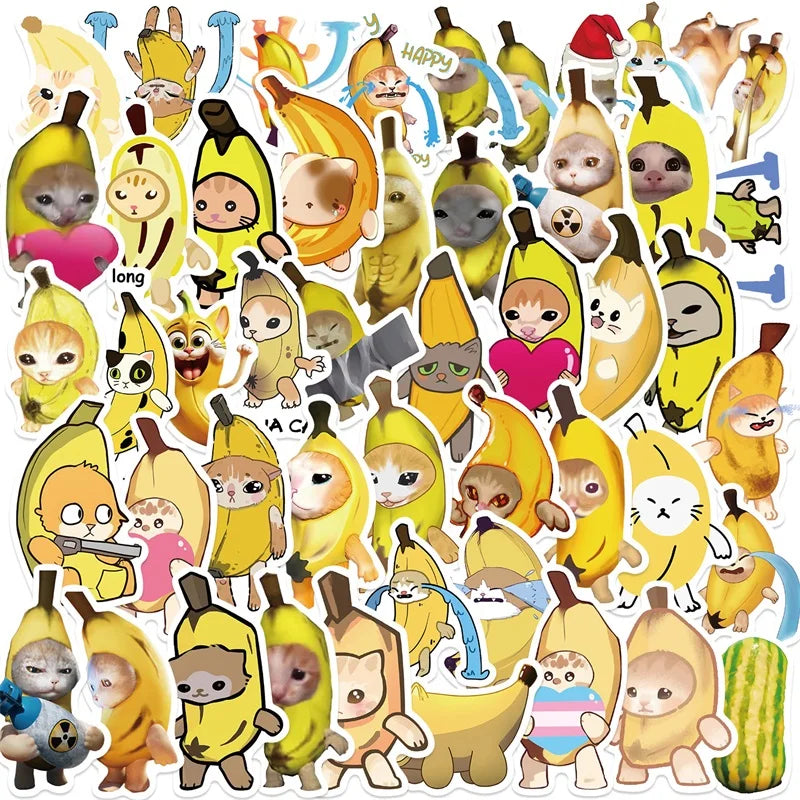 50PCS Cartoon Banana Cat PVC Sticker Aesthetic DIY Children's Decoration Scrapbooking Stationery Hand Accounting Supplies (ONLINE ORDER ONLY)