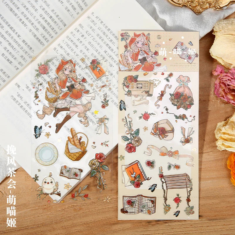 2 Sheets Cute Lolita Girl Decoration Sticker Aesthetics Hand Account DIY Collage Material Kawaii Stationery Scrapbooking Sticker (Online Order Only)