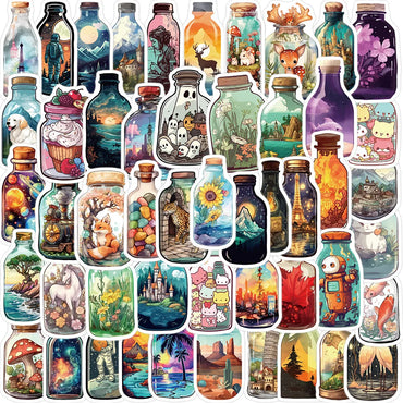 10/30/50PCS Cute Bottle World Cartoon Stickers Notebook Phone Stationery Bike Cool Waterproof Graffiti Sticker Kids Toys Gifts (Online Order Only)