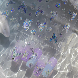 Romantic Mermaid Tail Water Bubbles Seahorse Shell Starfish Coral Pearl Pendant Self Adhesive Nail Art Stickers Manicure Decals (Online Order Only)