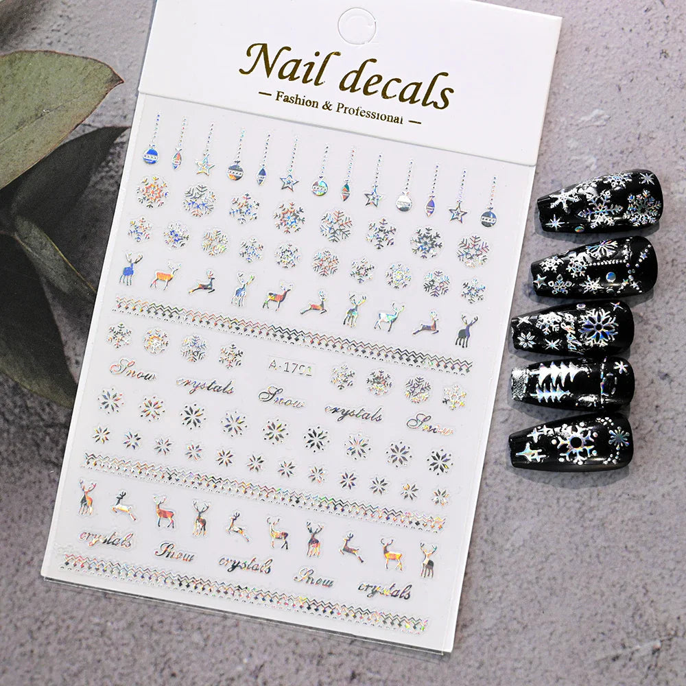 1PCS Laser Gold Snowflake Christmas Tree Nail Sticker 3D Adhesive Nail Decals Nail Art Accessories New Christmas Decoration 2024 (ONLINE ORDER ONLY)