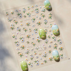 Rural Style White Daisy Flower Butterfly Small Wildflowers 5D Soft Embossed Relief Adhesive Nail Art Stickers 3D Manicure Decals (ONLINE ORDER ONLY)