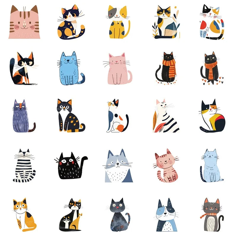 10/30/50PCS Cartoon Japanese Cat PVC Sticky Sticker Aesthetic Stationery DIY Decoration Scrapbooking School Supplies for Kids (ONLINE ORDER ONLY)