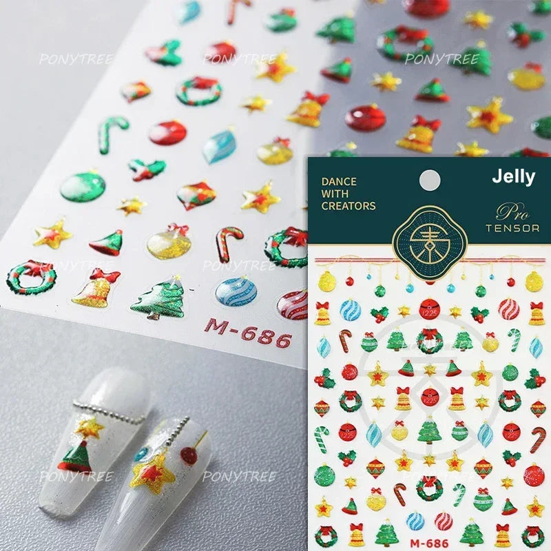 Apple Bear Bunny Snowman Winter Tree Bell Dog Self Adhesive Nail Art Stickers Snowflake Santa Claus Rhinestone Manicure Decals (ONLINE ORDER ONLY)
