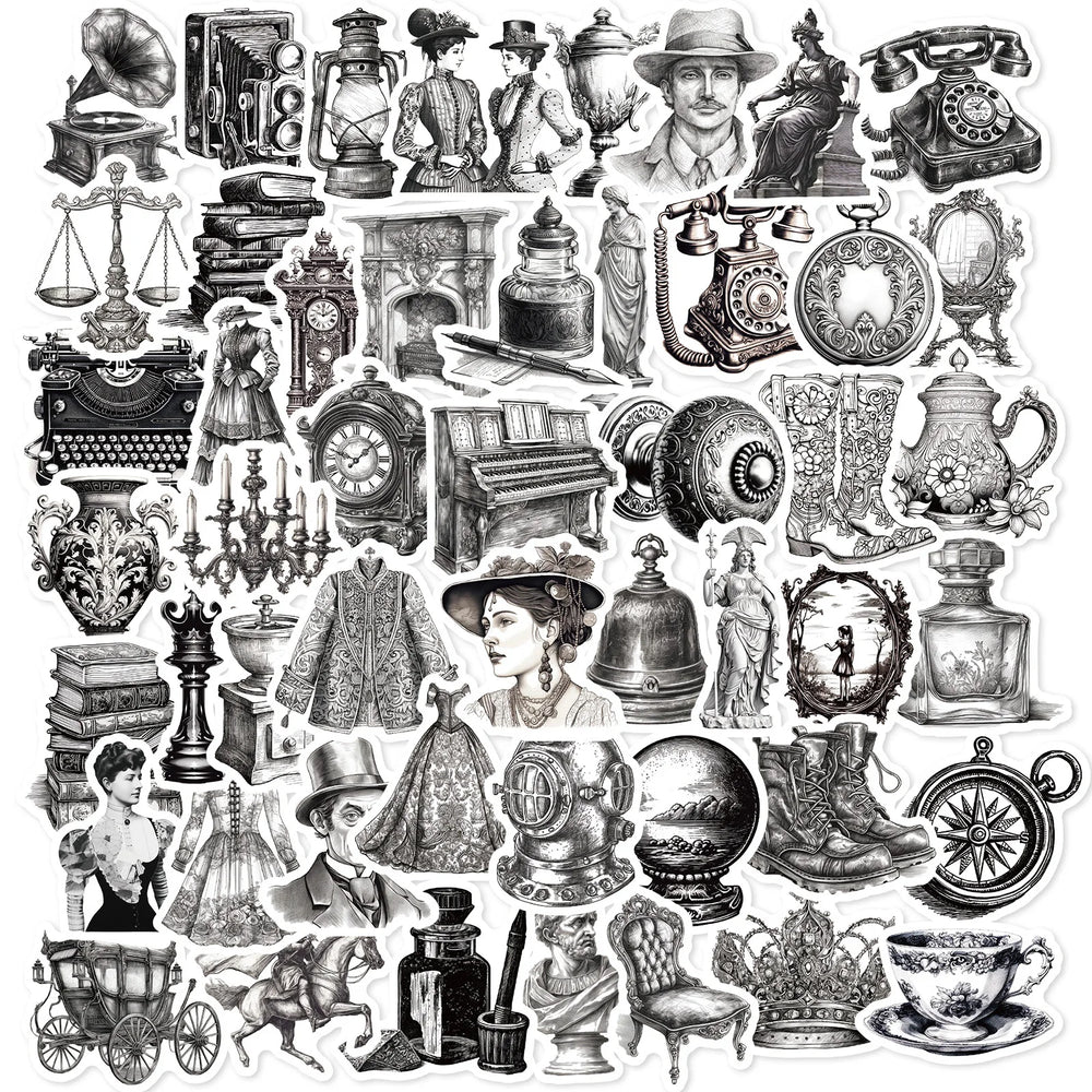 Black White Retro Graffiti Stickers for Laptop Guitar Phone Suitcase Helmet (10/25/50pcs) (Online Order Only)