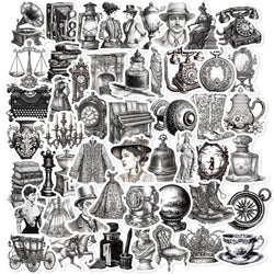 Black White Retro Graffiti Stickers for Laptop Guitar Phone Suitcase Helmet (10/25/50pcs) (Online Order Only)