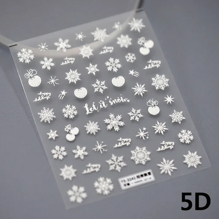 Winter Dreamy Hot Stamping Romantic White Pink Snowflakes Hexagon 3D Self Adhesive Nail Art Stickers Christmas Manicure Decals (ONLINE ORDER ONLY)