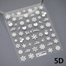 Winter Dreamy Hot Stamping Romantic White Pink Snowflakes Hexagon 3D Self Adhesive Nail Art Stickers Christmas Manicure Decals (ONLINE ORDER ONLY)