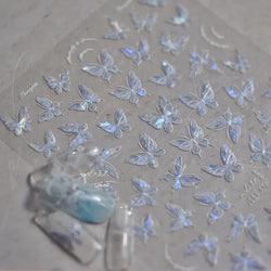 1pcs 5D Glitter Blue Butterfly Nail Art Stickers Japanese Aurora Butterfly Self-Adhesive Nail Decorations Decals Accessories DIY (Online Order Only)