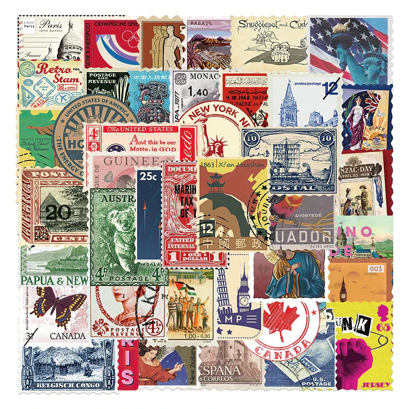 10/30/50PCS Vintage Travel Sticker Stamps Designs Sticker Packs (ONLINE ORDER ONLY)