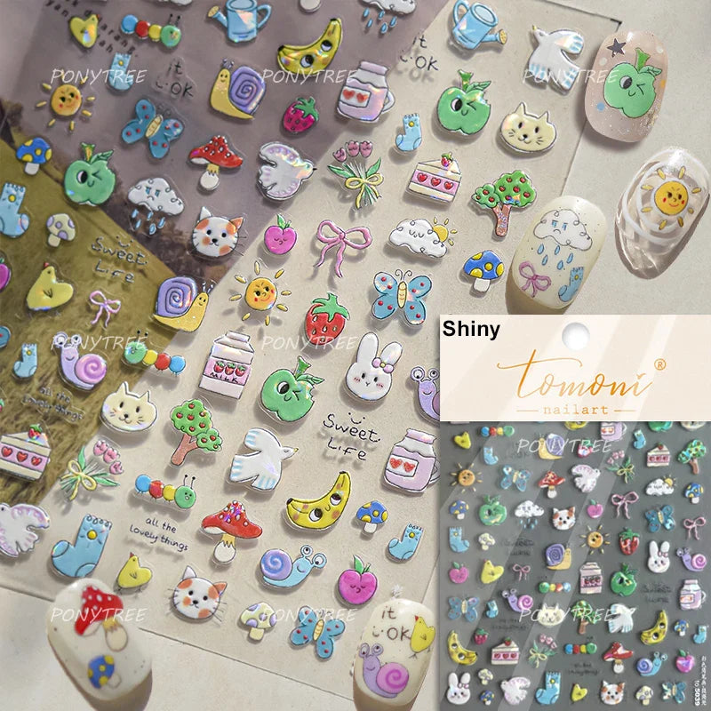 Cute Bowknot Rabbit Fruit Juice Beverage Drink Strawberry Peach Banana Adhesive Nail Art Decoration Stickers Manicure Decals (ONLINE ORDER ONLY)