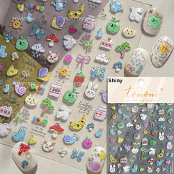 Graffiti Bear Cat Kitten Dog Puppy Bowknot Cake Tulip Note Star Cherry Cup Adhesive Nail Art Decoration Sticker Manicure Decals (ONLINE ORDER ONLY)