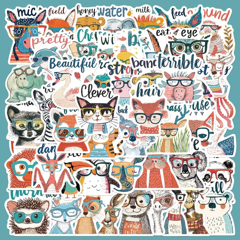 50pcs Cartoon Animal Graffiti Stickers for Helmet, Wall, DIY Decoration (Online Order Only)