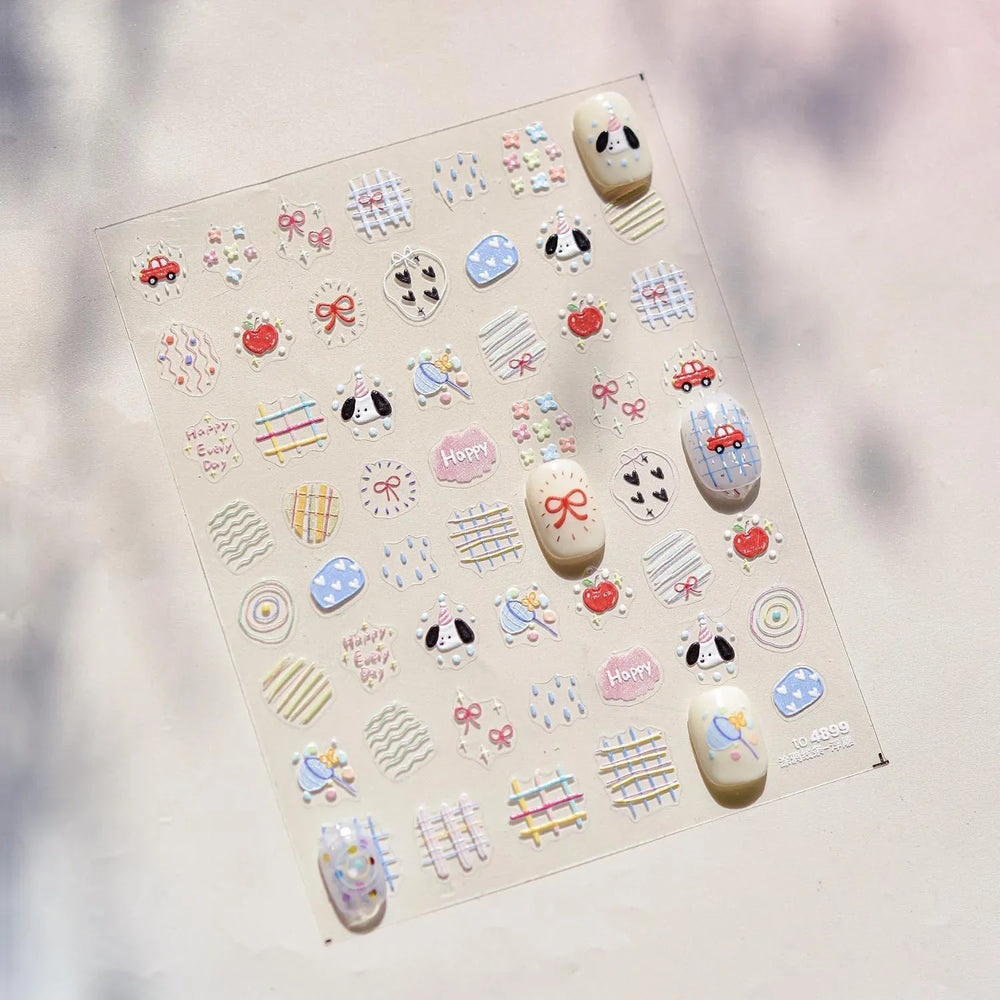 Graffiti Lines Apple Dog Car Bowknot Love Heart Flower Capture Net Grid Butterfly Rain Adhesive Nail Art Sticker Manicure Decals (ONLINE ORDER ONLY)
