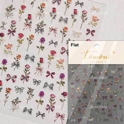 Pink Cherry Blossoms Peach Flower Petal Green Leaf Greenery 5D Embossed Relief Self Adhesive Nail Art Sticker 3D Manicure Decals (ONLINE ORDER ONLY)