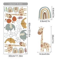 Cartoon Giraffe Elephant Wall Sticker Rainbow Tree Decals Nursery Removable Vinyl Kids Room Decor (Online Order Only)
