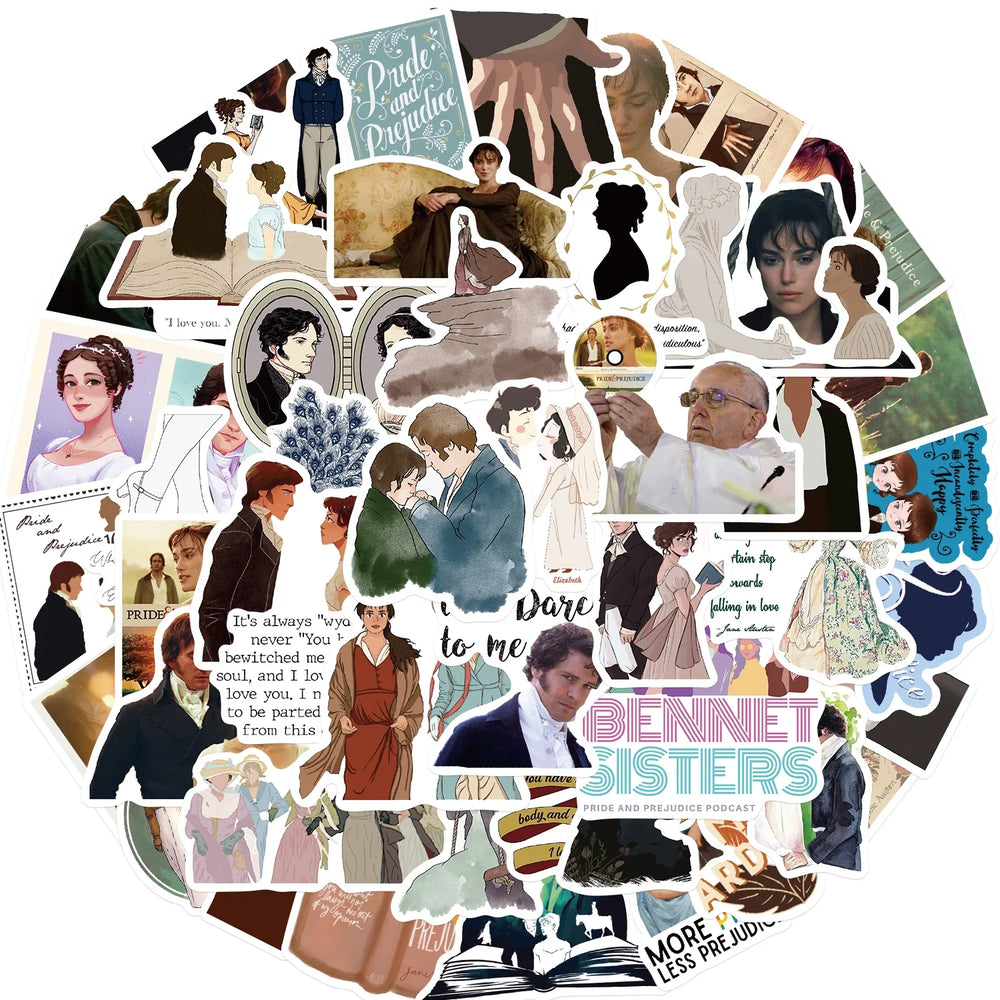 50pcs Pride And Prejudice Stickers TV Show Classic Movie Decals For Laptop Scrapbook Water Bottle Phone Bike Helmet Sticker (Online Order Only)