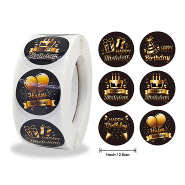 100-500pcs 1 Inch Happy Birthday Stickers Candel Cake Balloon Round Label Festival Party Event Candy Bakery Gift Box Tag Decor (ONLINE ORDER ONLY)