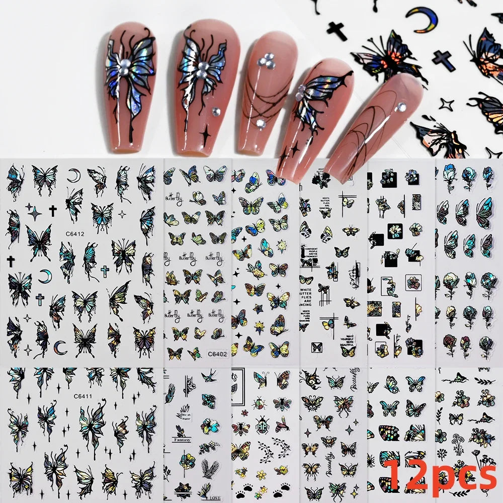12pcs 3D Golden Glitter Heart Love Nail Stickers Valentine Self Adhesive Cute Cartoon Decal Geometry Slider Manicure Decoration* (ONLINE ORDER ONLY)