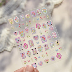 Retro Tulip Flowers Daisy Photo Frame Geometric Border Bowknot Butterfly Soft Relief Adhesive Nail Art Stickers Manicure Decals (ONLINE ORDER ONLY)